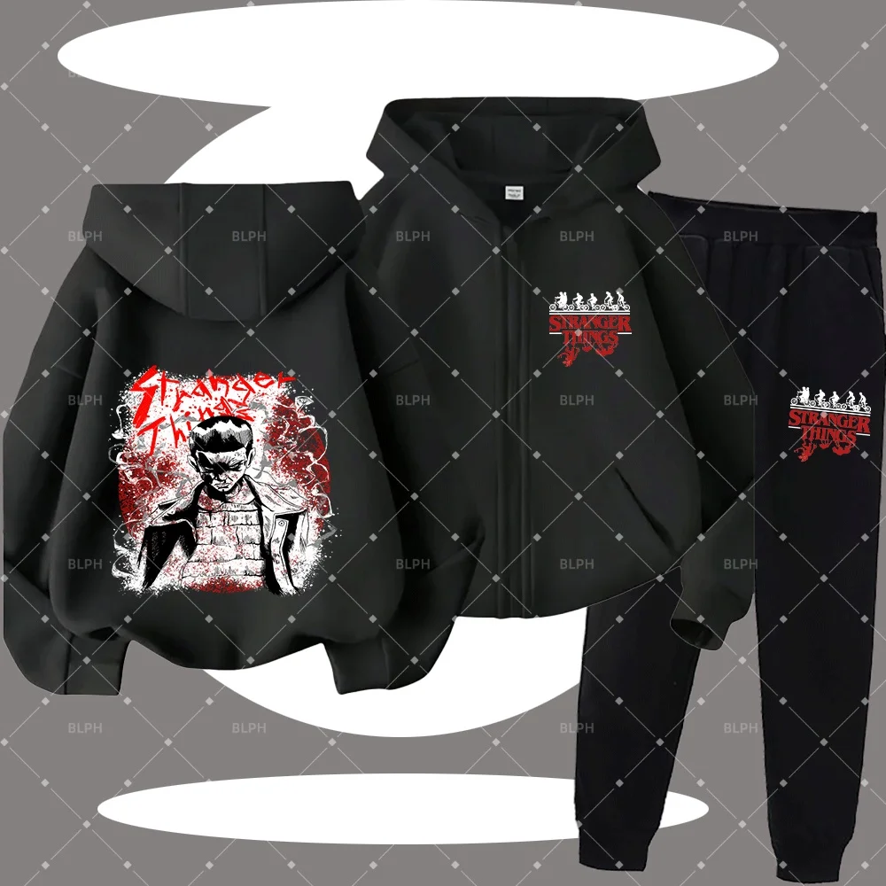 

Детский комплект худи на молнии с принтом «Stranger Things» и крутым графическим дизайном для модных малышей