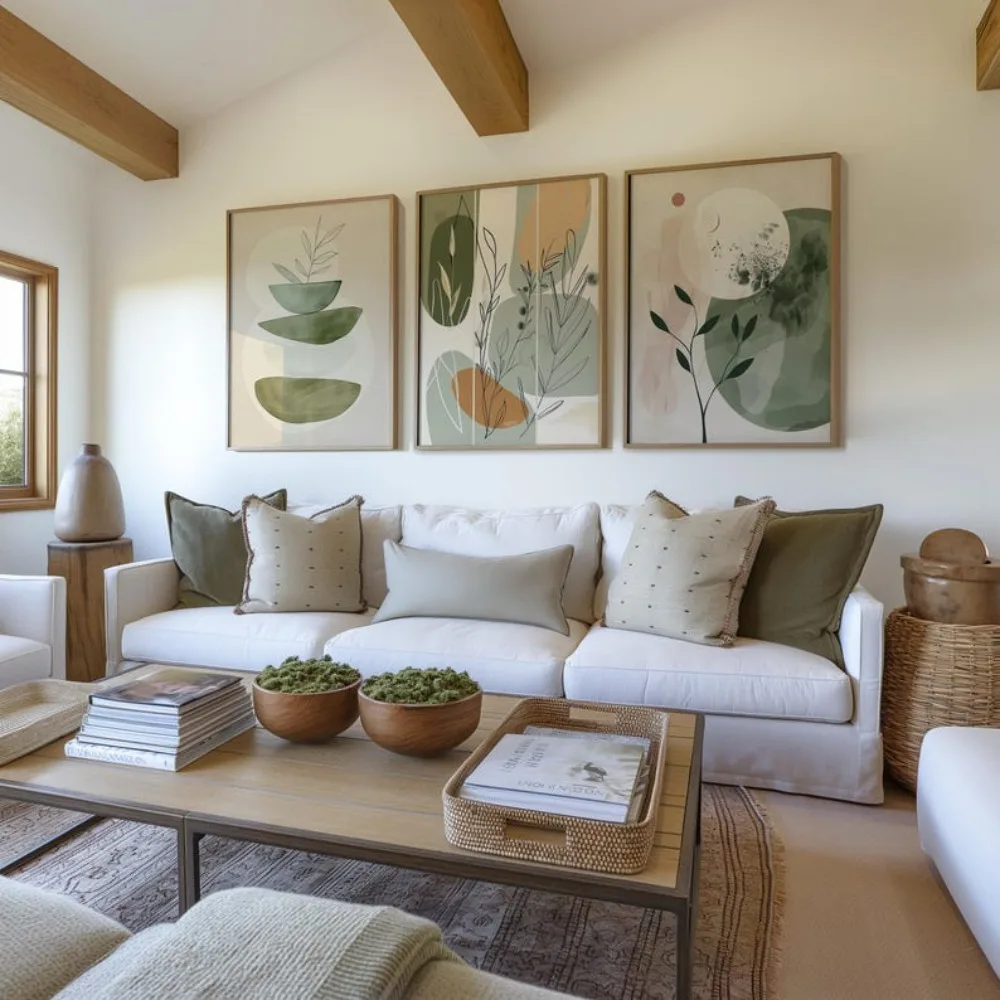 مجموعة الفن النباتي، ديكور جدار النبات، فن بوهو الأزهار، فن جدار النغمات الأرضية، مجموعة من ثلاثة مطبوعات الأزهار، الحد الأدنى من 3 مجموعات من الملصقات