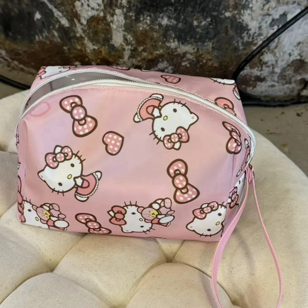 Hello Kitty Waterproof Makeup Bag Kawaii MINISO Anime Cute Printed Large Capacity Tote Portable Toiletry Storage Bag Gifts