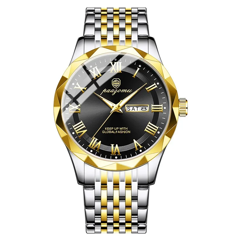 

New Men Watches Top Brand Luxury Luminous Calendar Week Display Quartz Clocks Business Stainless Steel Watch For Man Waterproof