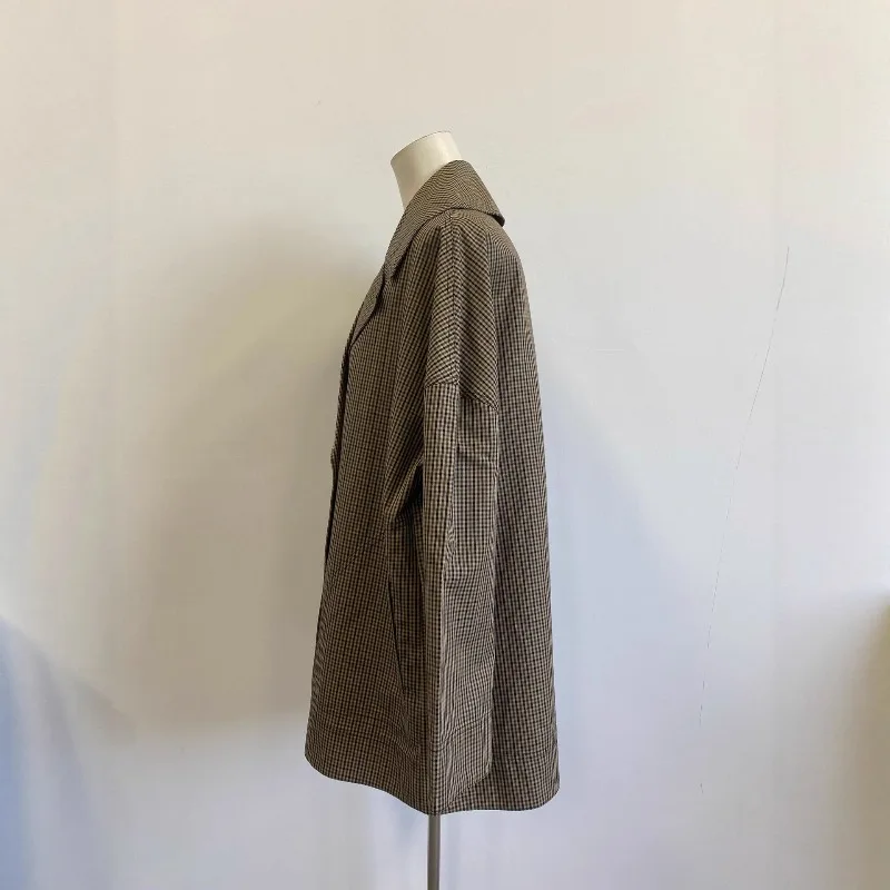 여성용 체크 코트, 중간 길이, 심플한 출퇴근용 한국 스타일, 루즈핏 여성용 코트, 2025년 가을/겨울