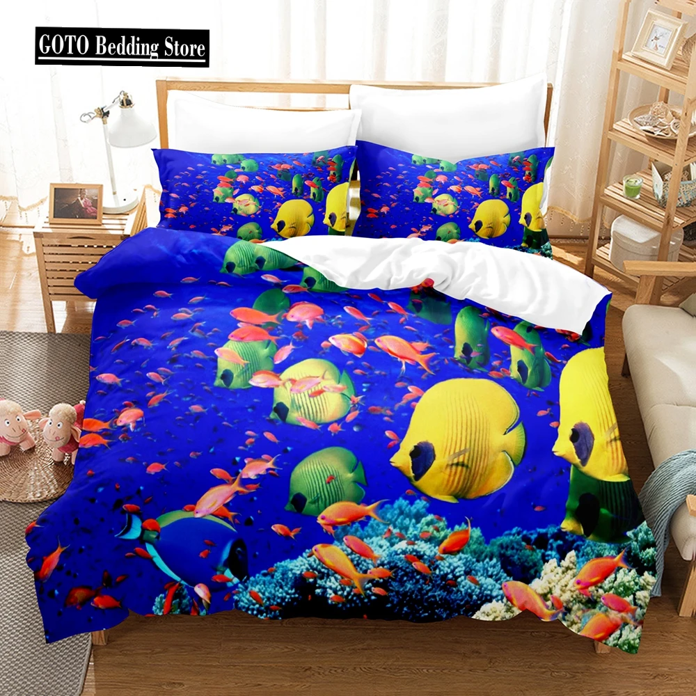 3D Print Undersea World Bed Linen Set, King Size Duvet Cover, Bedroom Bedding, Home Textile, Double Kid Quilt Cover, Dropship