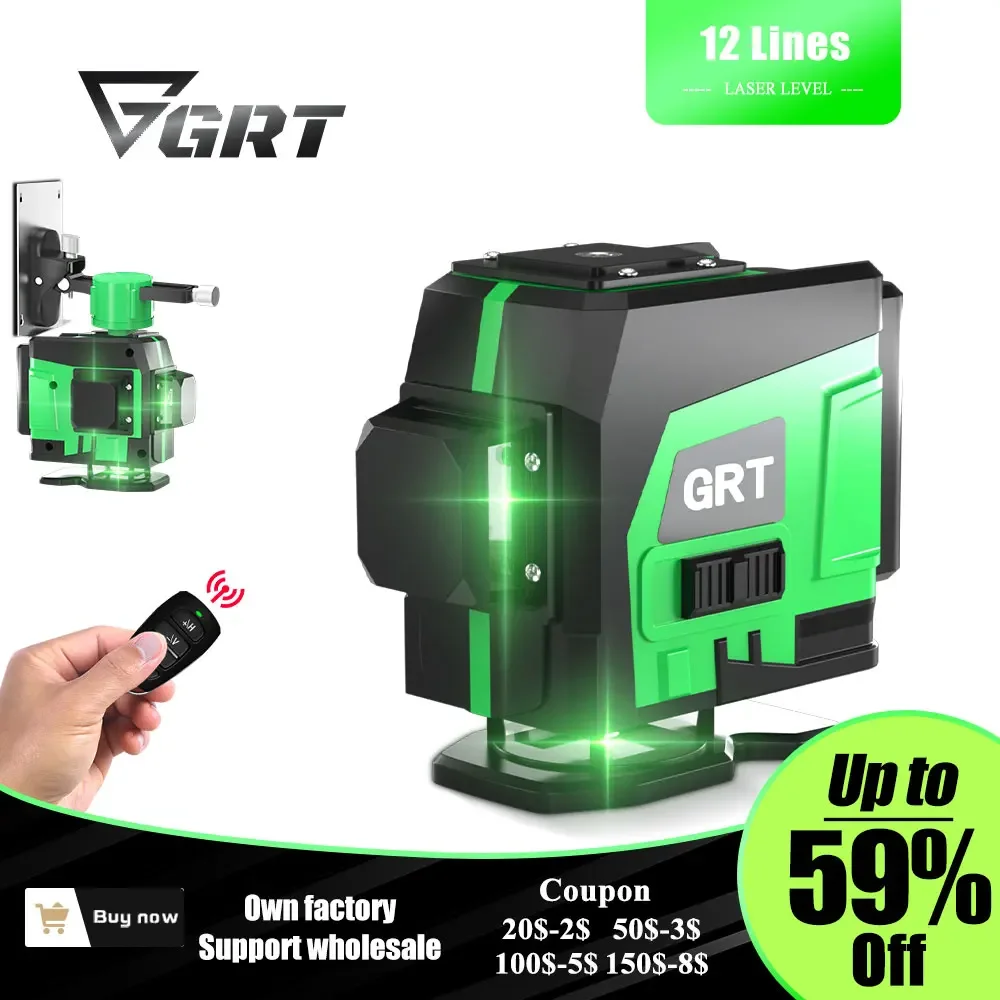 

GRT 12 Lines 3D Green Laser Self-Leveling Laser Level 360 Construction Tools Indoors and Outdoors Nivel Laser 360 Autonivelante