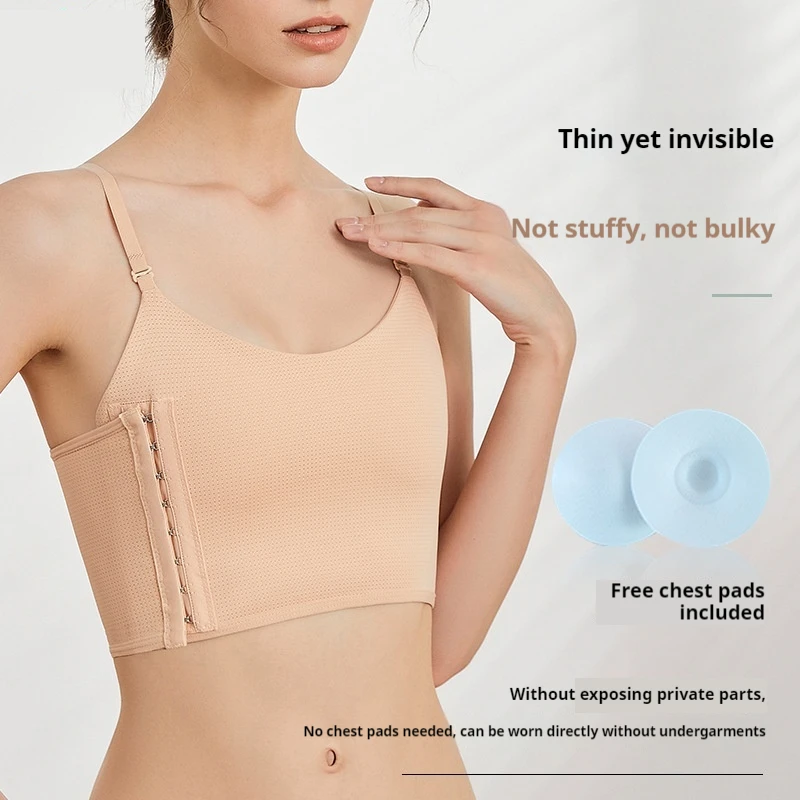 Adjustable Side Buckle FTM Chest Binder for Large Breast, Trans Compression Bra with Built-in Latex Chest Pad