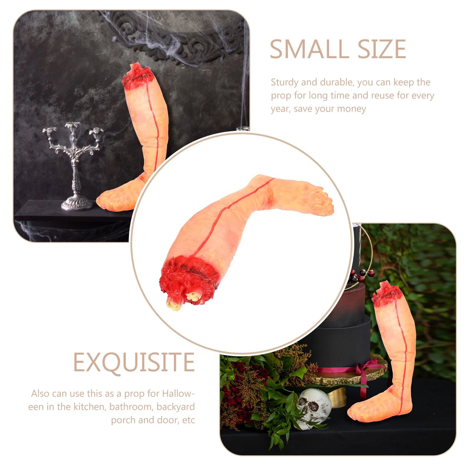 Accessoires de fausses parties du corps effrayantes, décor de pied coupé, scène d'horreur d'halloween, robuste, réutilisable, jouets de farces effrayants, rangement facile