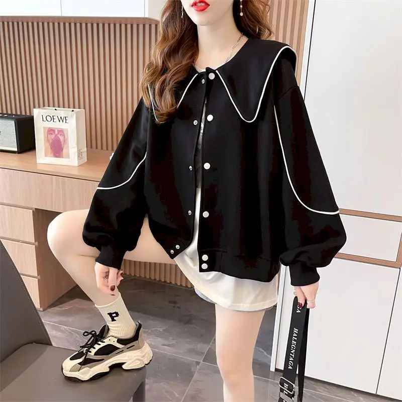 Navy Collar Cardigan Coats Women Fashion Design Single Breasted Jacket Spring Autumn Trend Loose Coat Korean Style Aesthetic Top