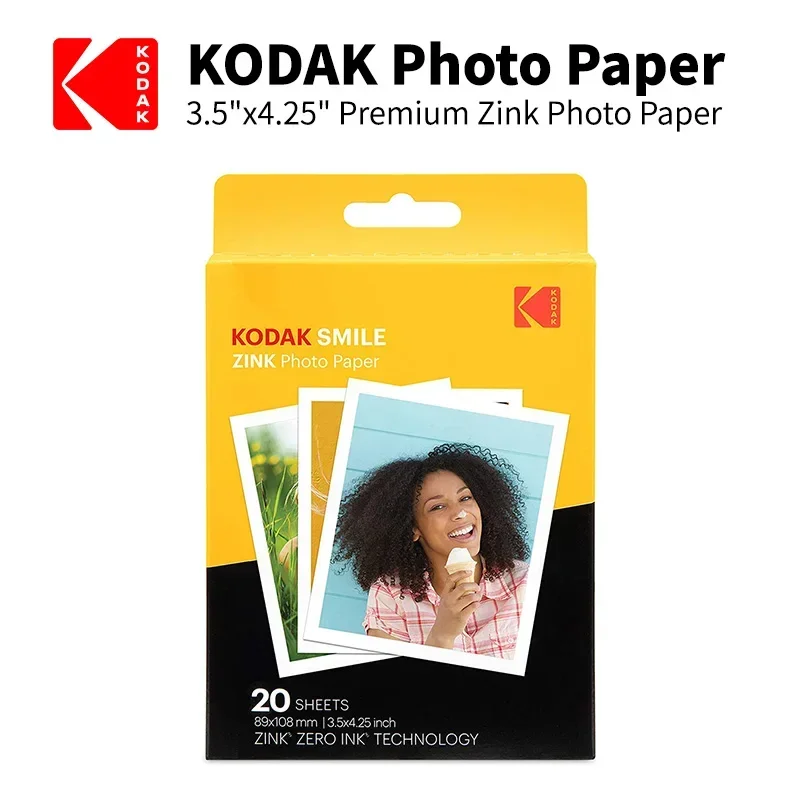 Kodak 3.5x4.25 inch Premium Zink Print Photo Paper (20 Sheets) Compatible with Kodak Smile Classic Instant Camera