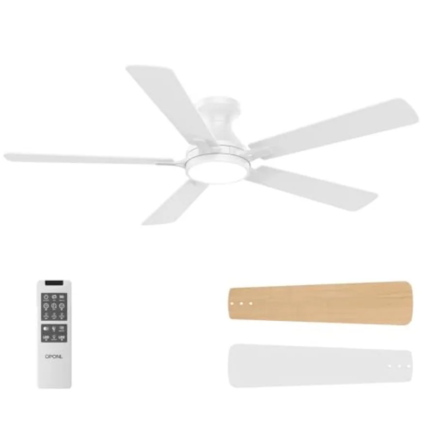 

Indoor/Outdoor 52 Inch White Ceiling Fan with Light, DC Reversible Motor, 6CCT Dimmable LED, Noiseless Flush Mount, Remote Cont