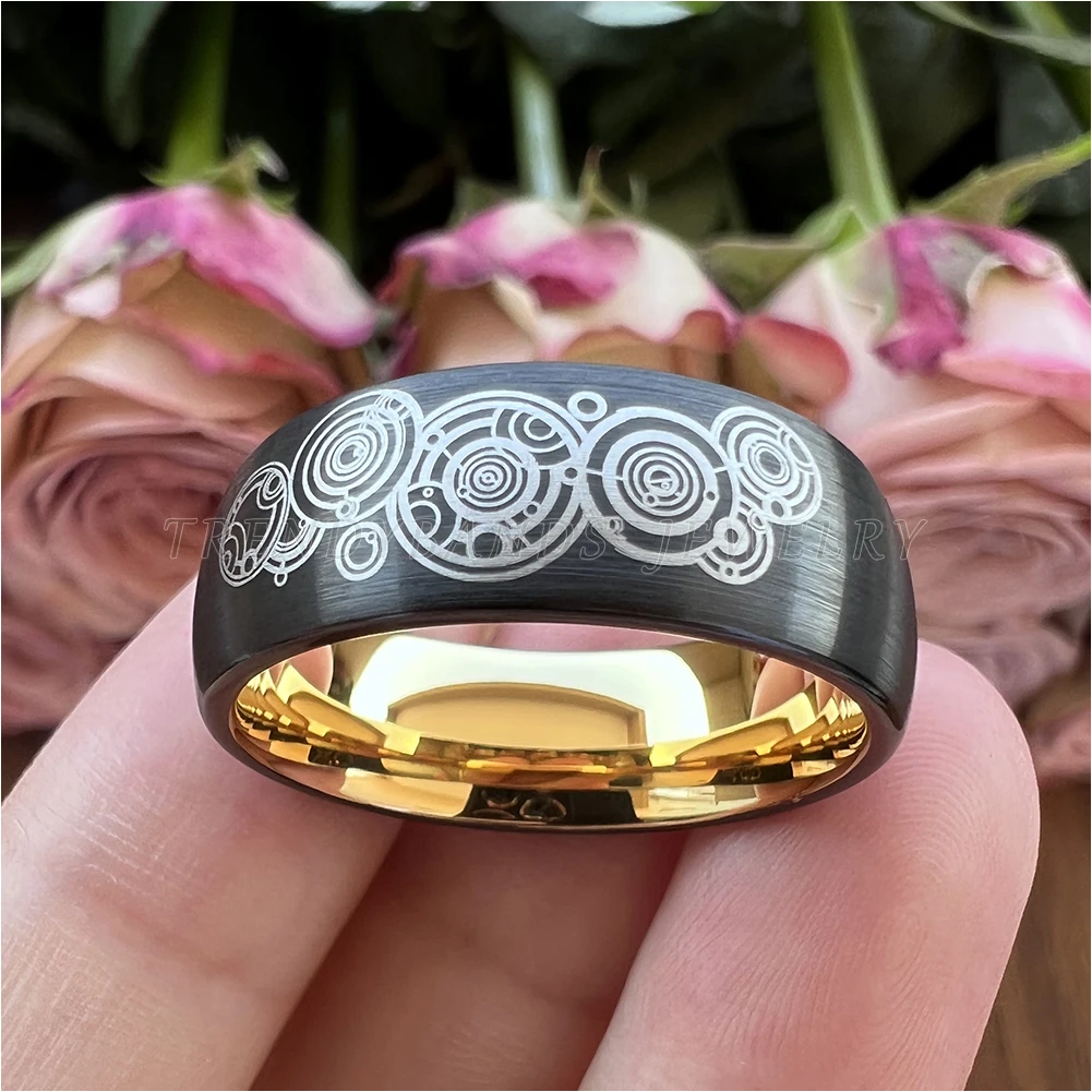 8 mm gewölbter zweifarbiger Wolfram-Ehering-Verlobungsring im Großhandel für Männer und Frauen, gebürstetes Finish, bequeme Passform – Detail 1
