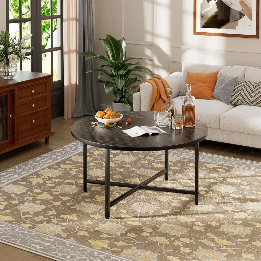 

Round Coffee Table, Modern Design Living Room Tables for Indoor & Outdoor, Black Coffee Table for Family & Office Use, Outdoor C