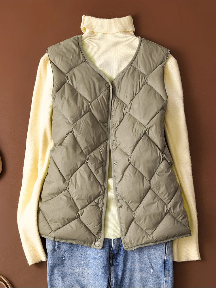 NewBang Ultra Light Down Vest Women Portable Single Breasted Lightweight Sleeveless Winter Warm Without Collar Waistcoat
