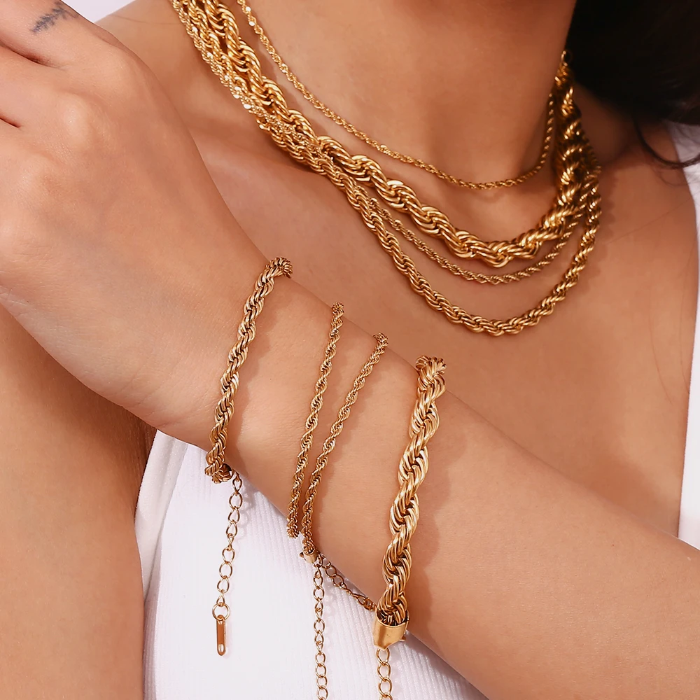E.B.belle Minimalistyczny podstawowy złoty kolor skręcony łańcuszek Choker naszyjniki dla kobiet biżuteria ze stali nierdzewnej złoty naszyjnik — zdjęcie 5