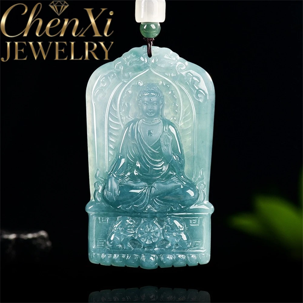 

High-end Natural Blue Water Jadeite Amida Buddha Pendant Luxury Quality Fashion Fine Jewelry Exquisite Elegant Amulets Mascots
