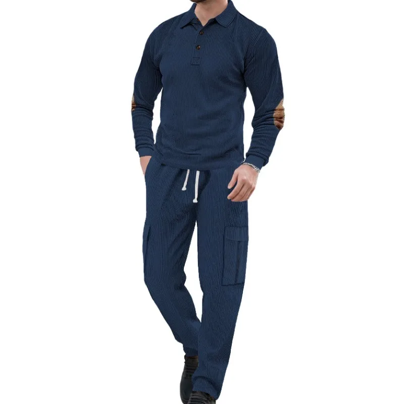 Casual Sports Lapel Long Sleeve Two-piece Men's Loose Solid Color Work Suit