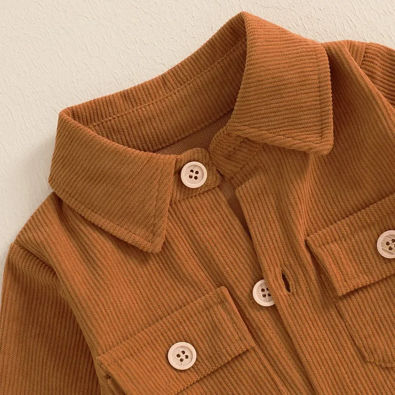 Baby Boy Romper Spring Autumn  Corduroy Long Sleeve Lapel Solid Color Button Up Jumpsuit Newborn Clothes 0 to 12 Months