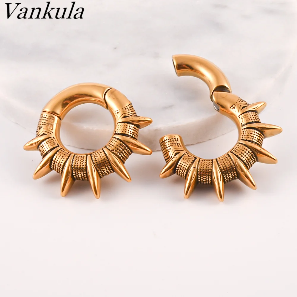 Vankula 2pcs 316L Stainless Steel Spiky Ear Weights Ear Plugs Tunnels Expander Gauge Hanger Body Piercing Jewelry Earrings