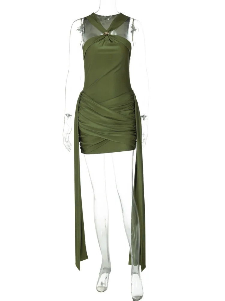 Halter Off-shoulder Ruched Sexy Mini Dress Women Fashion Strapless Sleeveless Draped Club Party Dresses Female 2026