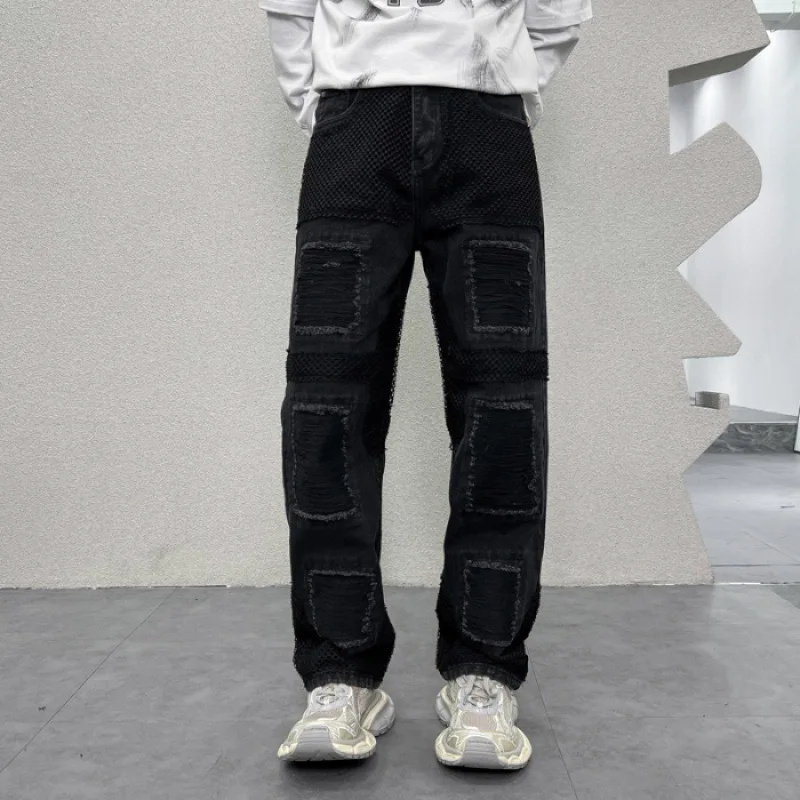 2024 New Y2K American Retro Scrape Jeans Men's Loose oversize Washed Old Street Handsome Mop Pants