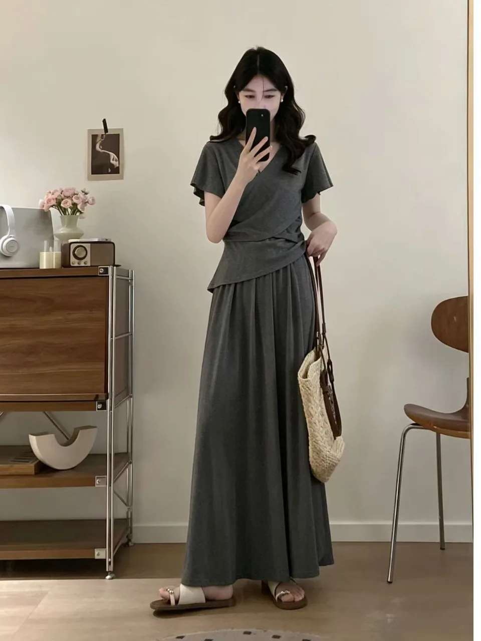 

plus Size Loose Casual Slimming Short Sleeve Top And Half Skirt Fat MM Trendy Two Piece Set Summer Fashionable T-Shirt Set