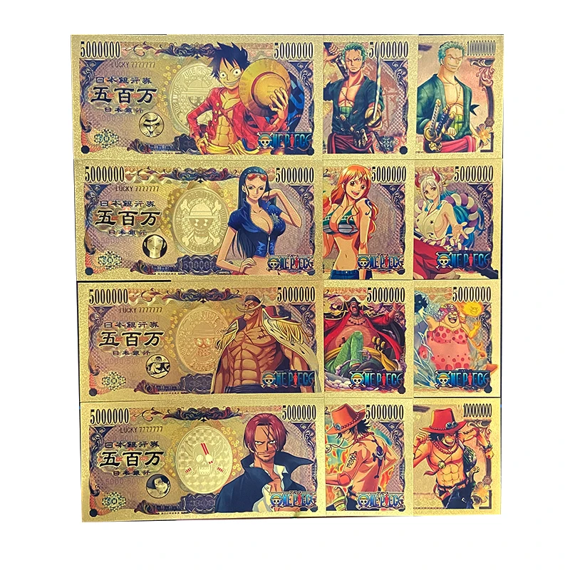 Bandai Anime jednoczęściowe zabawki karty lufne figurki komiks złota pamiątkowa kolekcja banknotów zabawki prezenty na imprezę