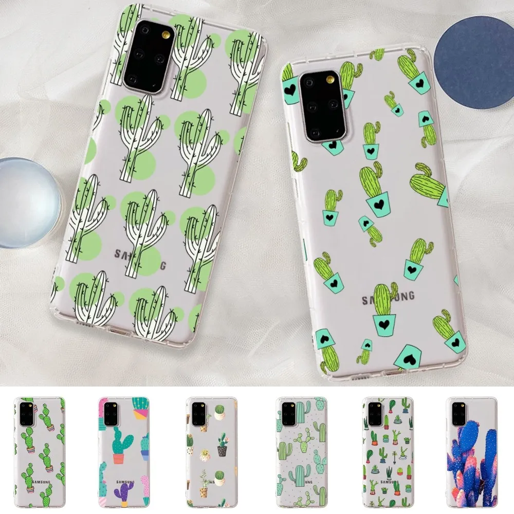 Cartoon art summer Cactus Phone Case For Samsung S 20 21 22 23 for Redmi Note7 8 9 10 for Huawei P20 30 40 Clear Case