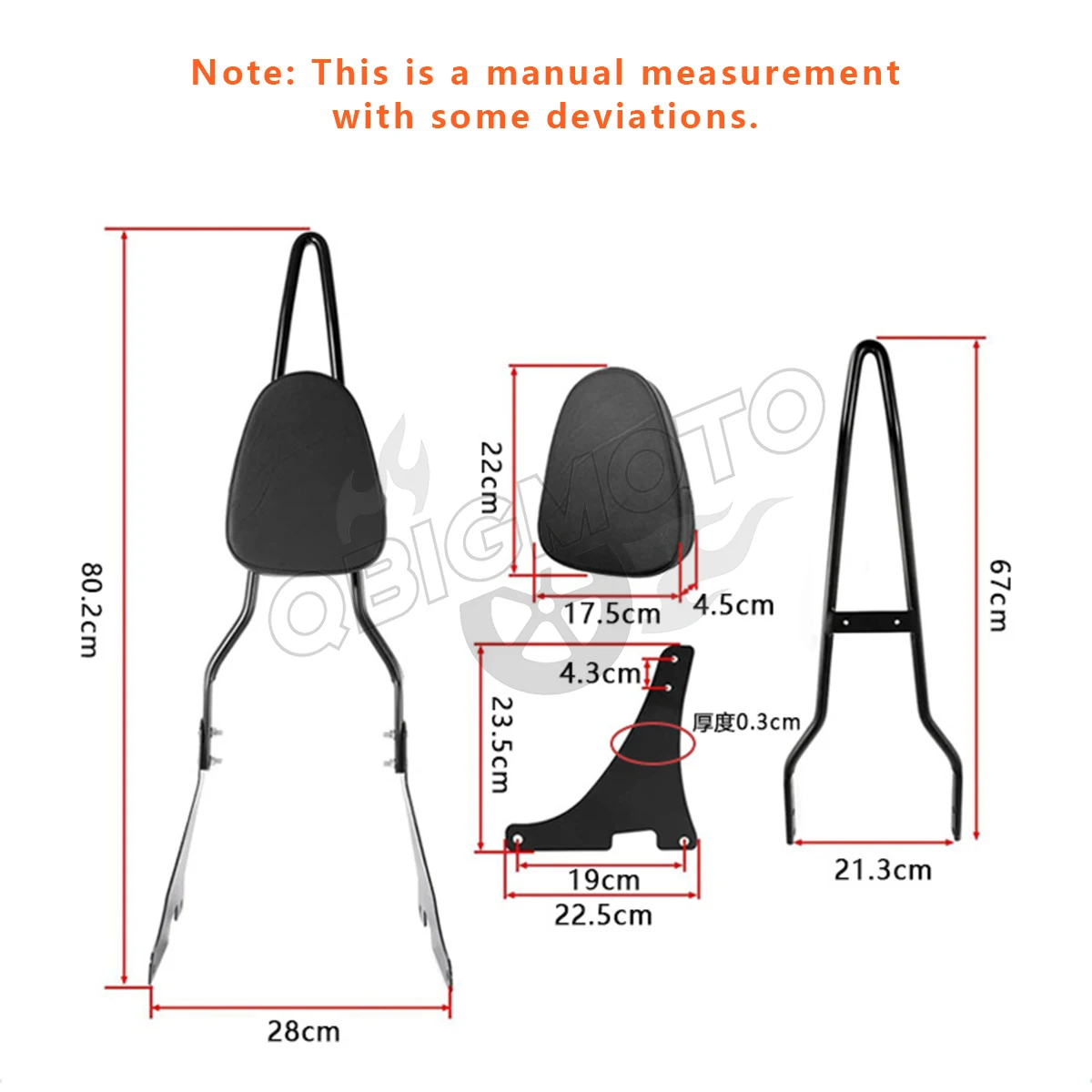 Motorcycle Rear Passenger Backrest Sissy Bar with Cushion Pad For Harley Davidson Sportster XL 1200 883 48 Iron 1200 Custom view 3