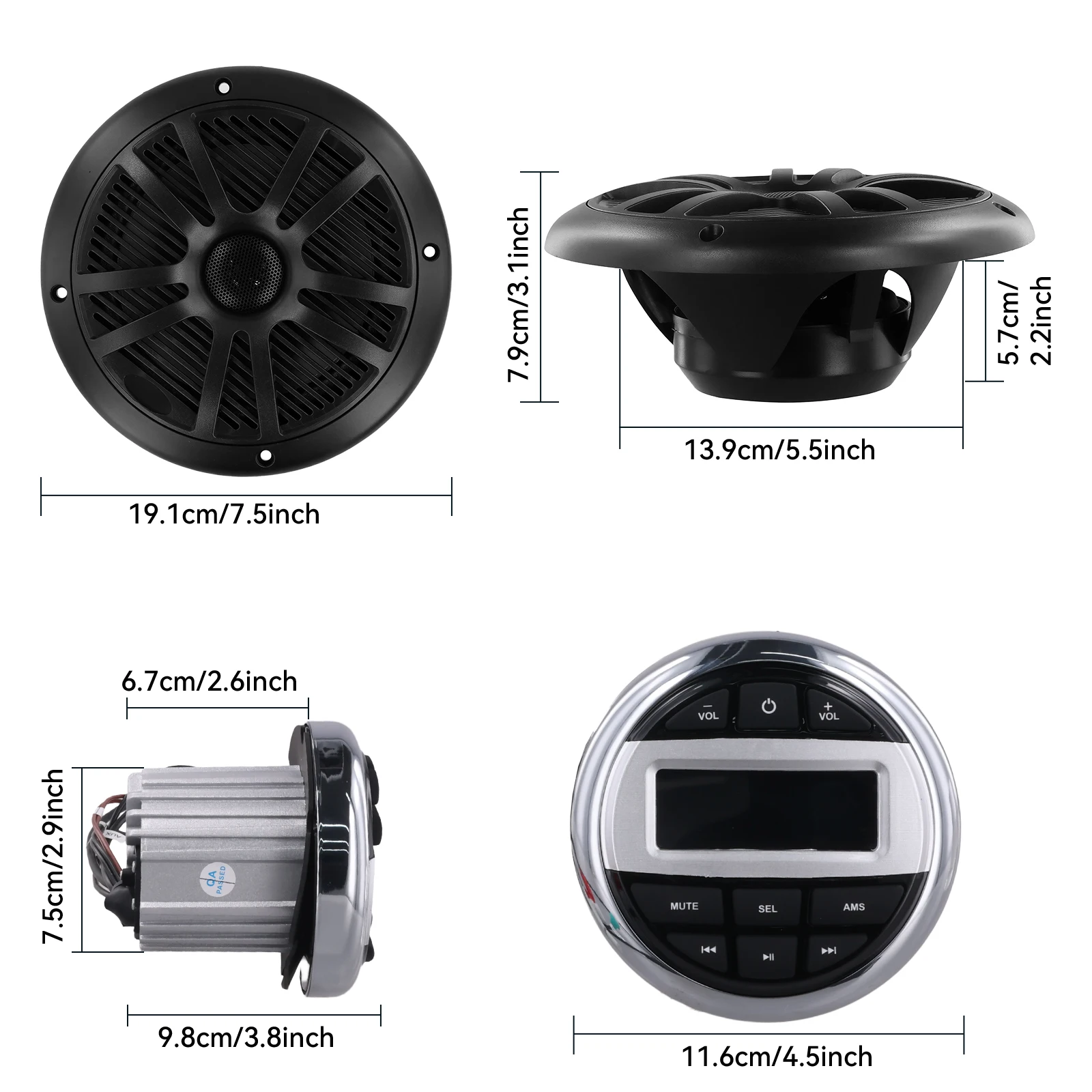Podofo Bootradio, kabelloses Bluetooth-Musikgerät, IPX5 wasserdichtes Marine-Radio mit FM/AM-Radio, AUX-Eingang, Audio-Radio für Boote – Detail 5