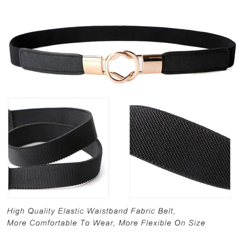 2 Pack Women Retro Elastic Stretchy Metal Narrow Girdle Buckle Skinny Waist Cinch Belt 1 Inch Wide