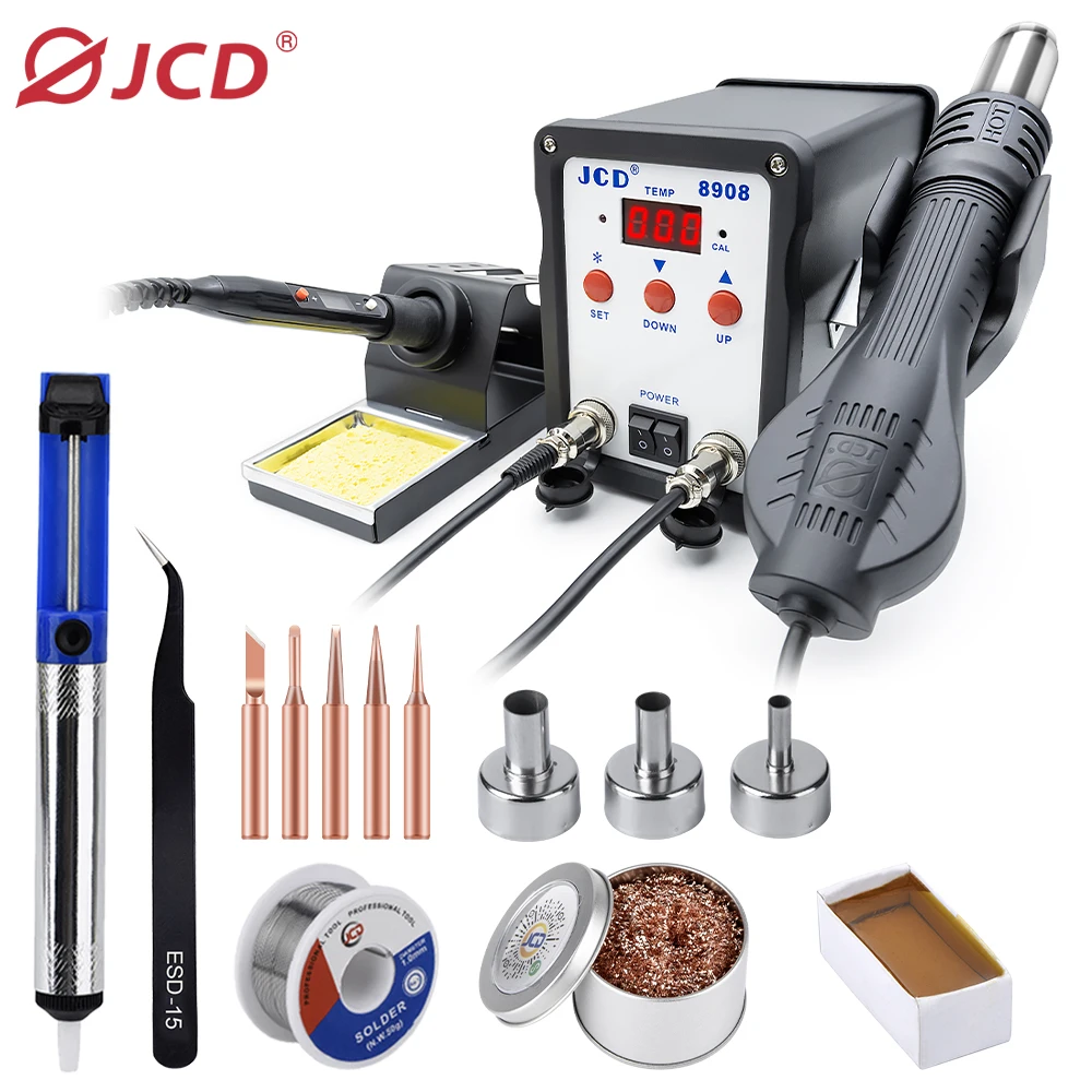 JCD 8908 Welding Station 2-in-1 750W Hot Air Gun Soldering Iron Digital Display Mobile Phone Repair SMD BGA Welding Station