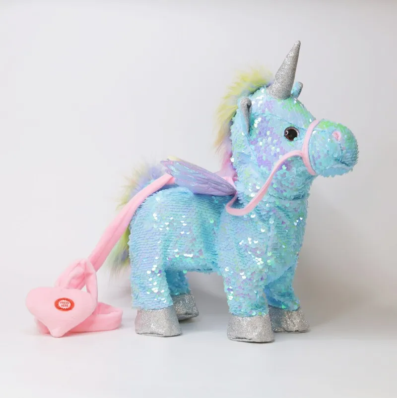 35cm paillettes elettronico Pet che cammina e canta giocattoli unicorno per i più piccoli bella bambola di peluche regalo di compleanno per bambini