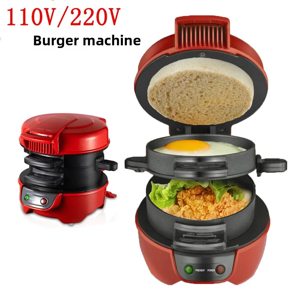 電気110v-3in1ハンバーガーサンドイッチオムレツグリルトースター朝食バーガーメーカー-キッチン用