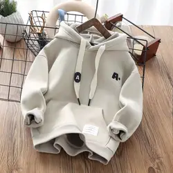 Thickened Hooded Sweater for Teenage Boys Autumn and Winter Children's Bottom Shirt for Big Boys Long sleeved Sweater