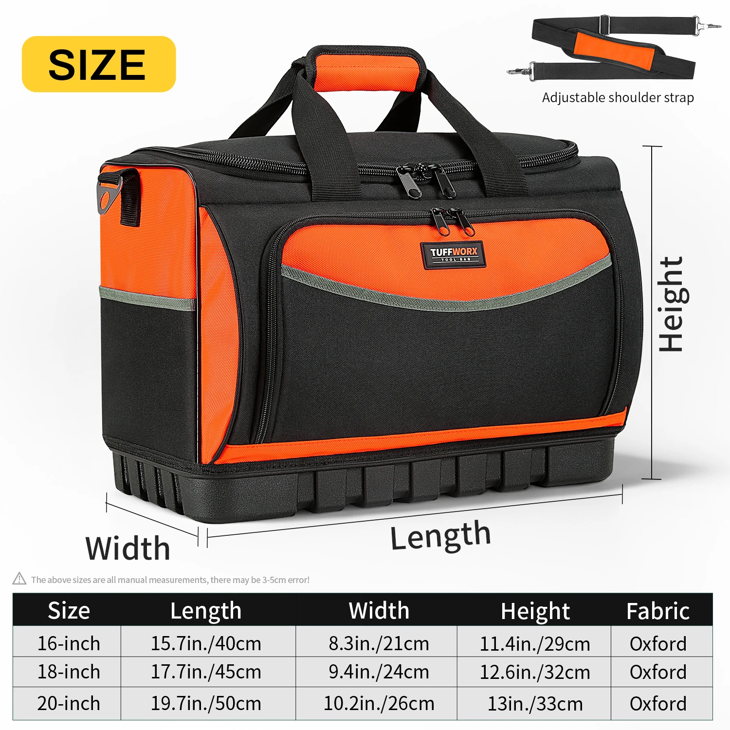 حقيبة أدوات بقاعدة مصبوبة، حقيبة تنظيم أدوات مفتوحة مع 18 جيبًا، حزام كتف قابل للتعديل، حقائب أدوات شديدة التحمل للرجال