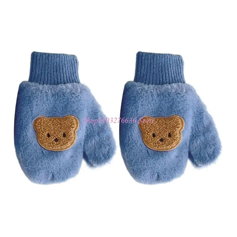 R6FD Cartoon Bär Dicke Fäustling Baby Fäustlinge mit Seil für Kinder Baby Junge Mädchen Kinder Kleinkind Anti-skid Winter warme – Detail 4