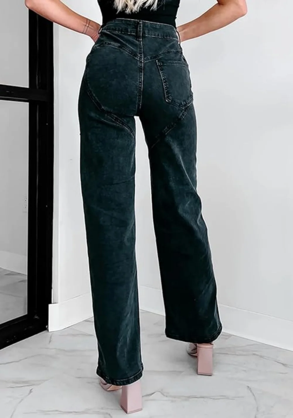 Women Denim Pants Spring Summer  Fashion Rhinestone Hollow Out  Straight Denim Pants Casual Baggy High Waist Wide Leg Jeans