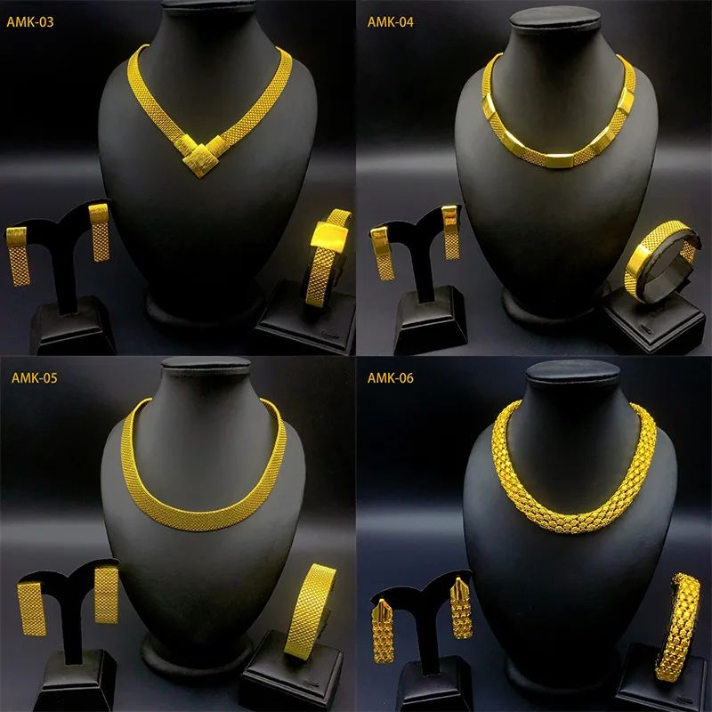 

Simple Chain Wedding Set Necklace Bracelet Earrings Women's 24K Gold AU999 - Bridal set, elegant chains, 24K gold quality