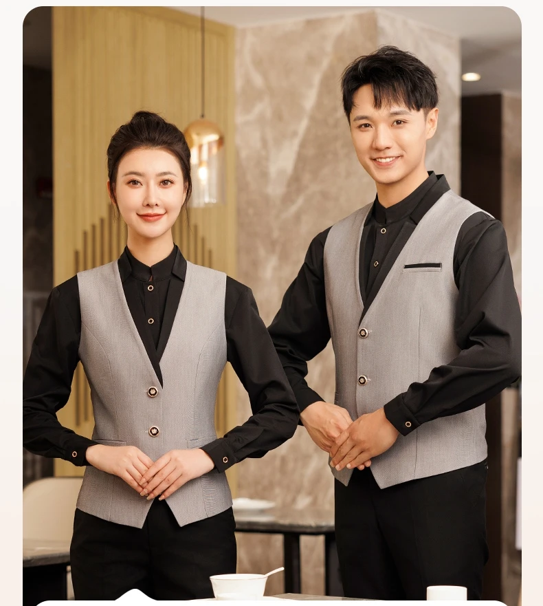 Abbigliamento da lavoro per cameriere Top Tute Camicie per servizi di ristorazione Maniche lunghe per ristorante dell'hotel Caffè Barista Set uniforme da cameriera