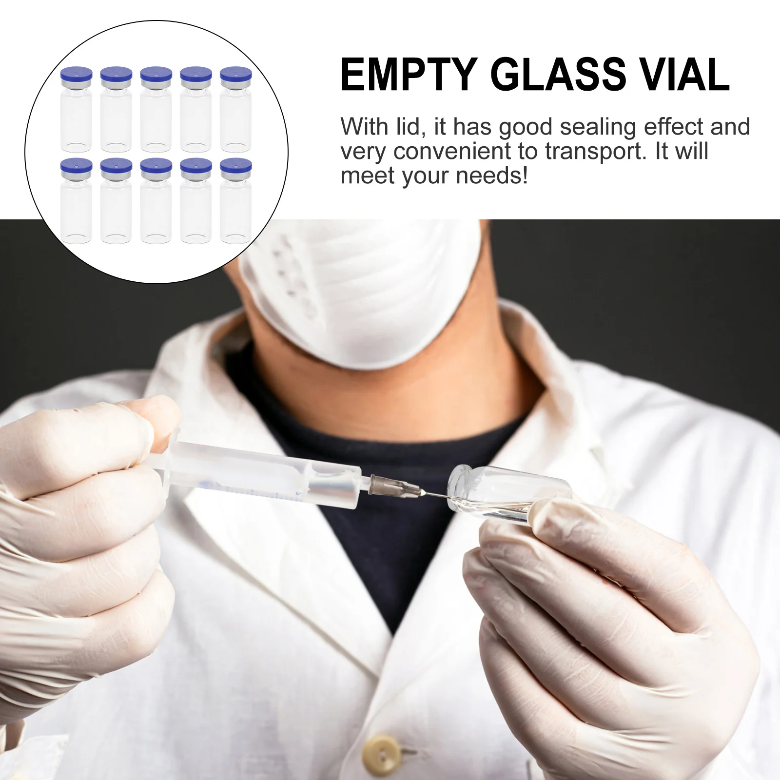 

100Pcs Glass Vials Transparent 10ml Clear Bottles Sample Storage Essential Oils Sealed Refillable Lid Transparent Bottles