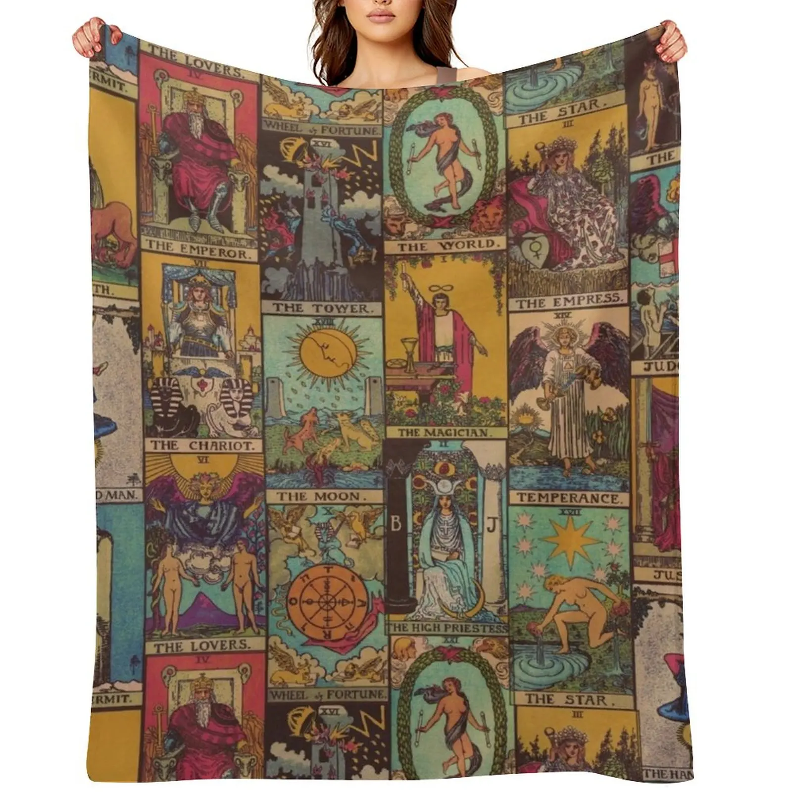 

The Major Arcana of Tarot Vintage Patchwork Throw Blanket Sleeping Bag Moving Furrys Blankets