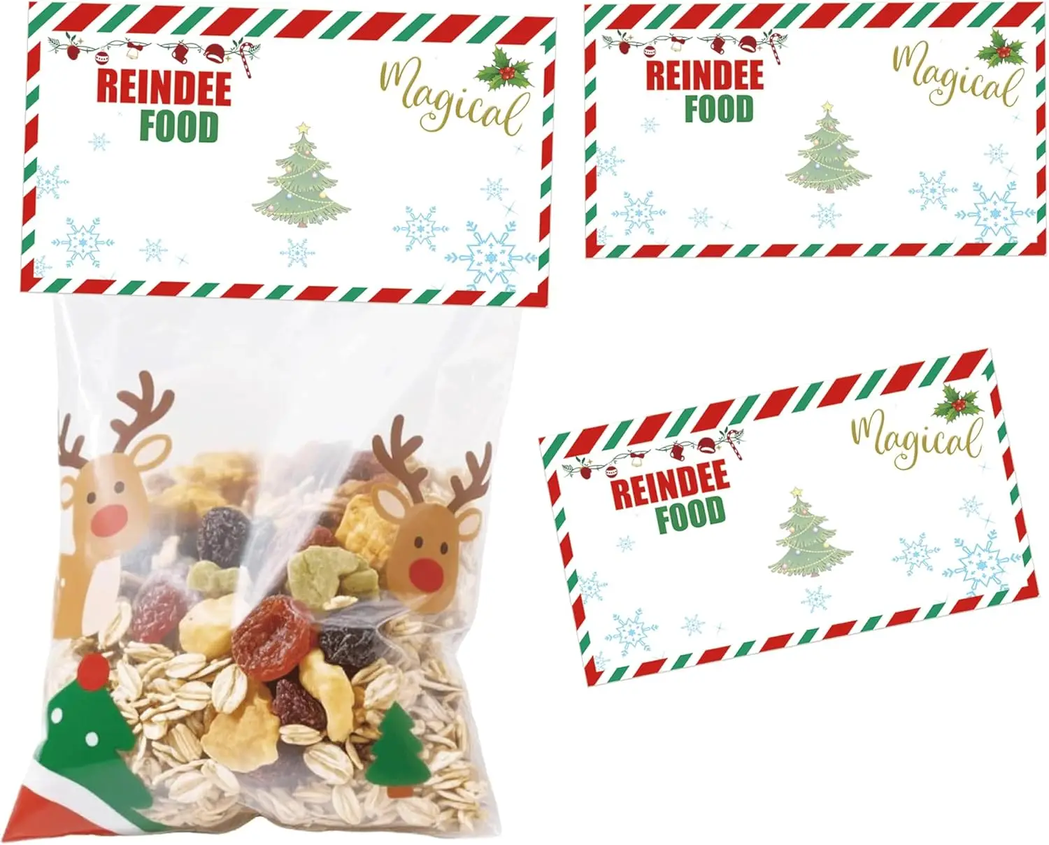 

Волшебная еда с оленями, рождественская сумка для лакомств, топперы, карты, 60 шт., упаковочные этикетки для конфет, рождественские подарочные бирки, праздничные конфеты с оленями