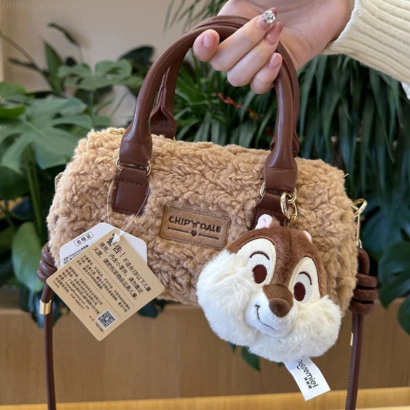 Disney Chip \'n\' Dale Handheld Crossbody Plush Bag Pillow Cute Maillard Style New Handbags Cartoon Lotso Soft Messenger Bag Y2k