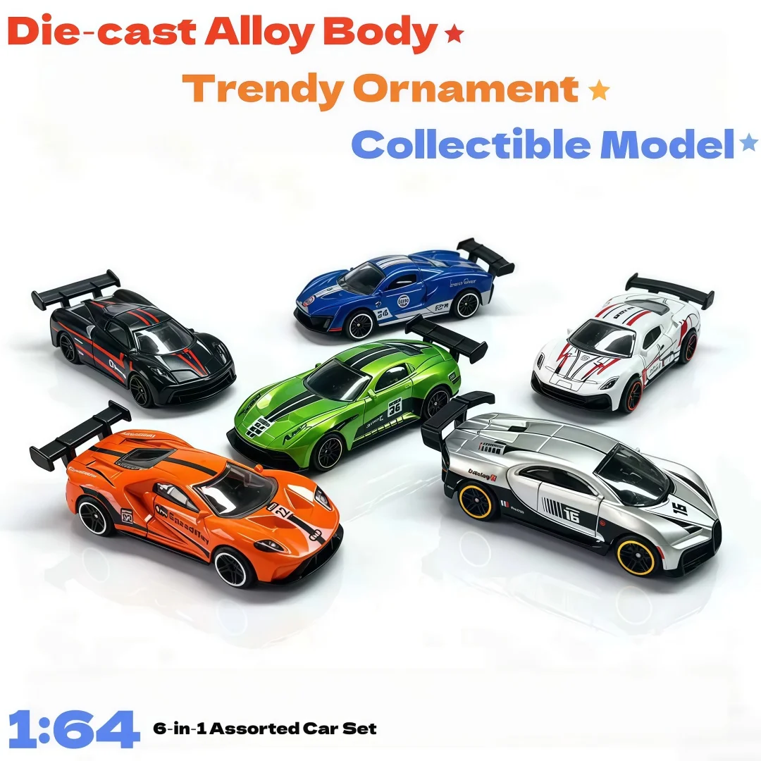 Simulation Die‑cast Alloy Car Model, 1:64 Mini Gliding Sports Car, 6pcs /1pc Set, for Collection Hobby, Boys Birthday Gift