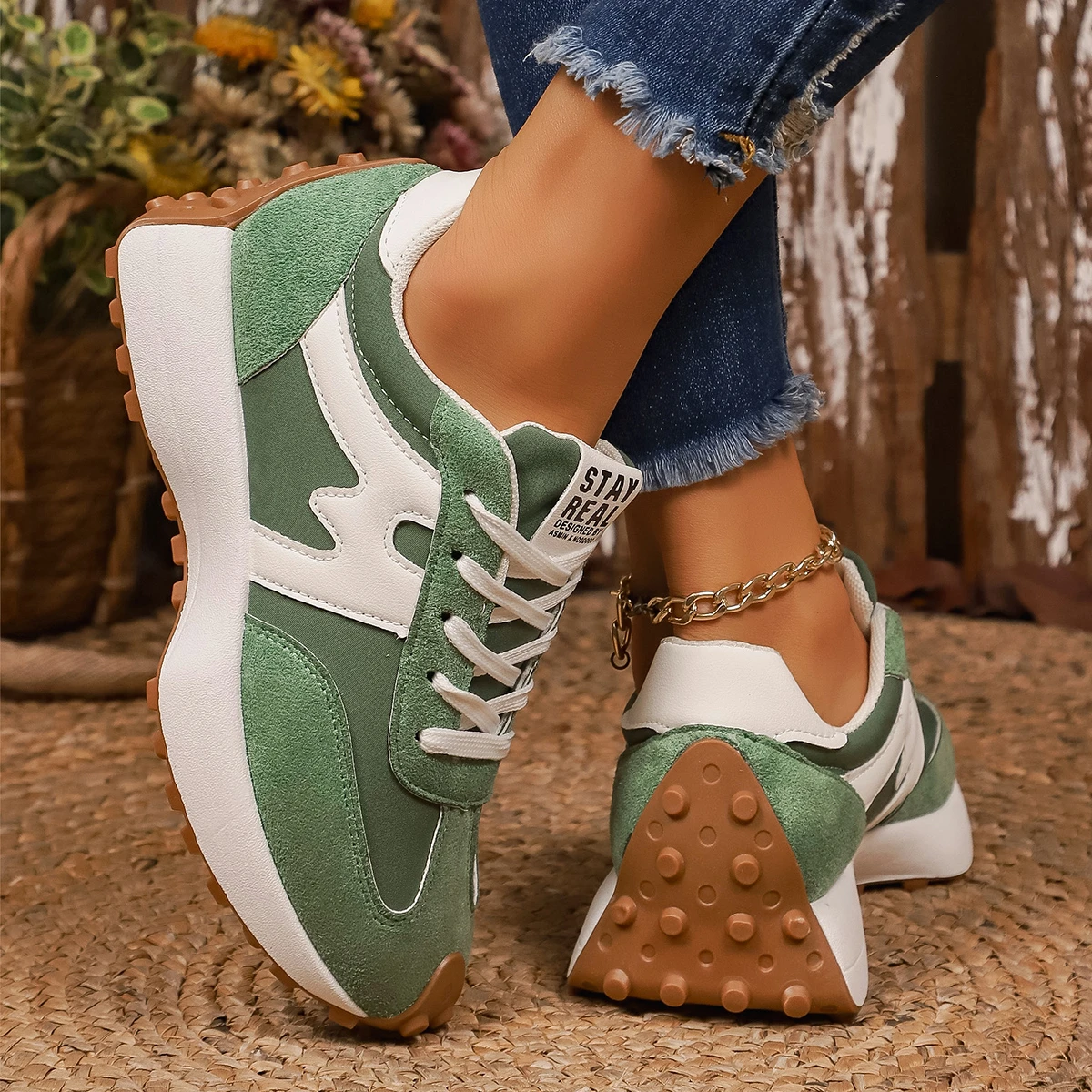 Sepatu Sneakers Wanita 2025 Musim Semi Gugur Terbaru, Sepatu Platform Vulkanisir, Sepatu Kasual Wanita Ringan, Datar, Bernapas