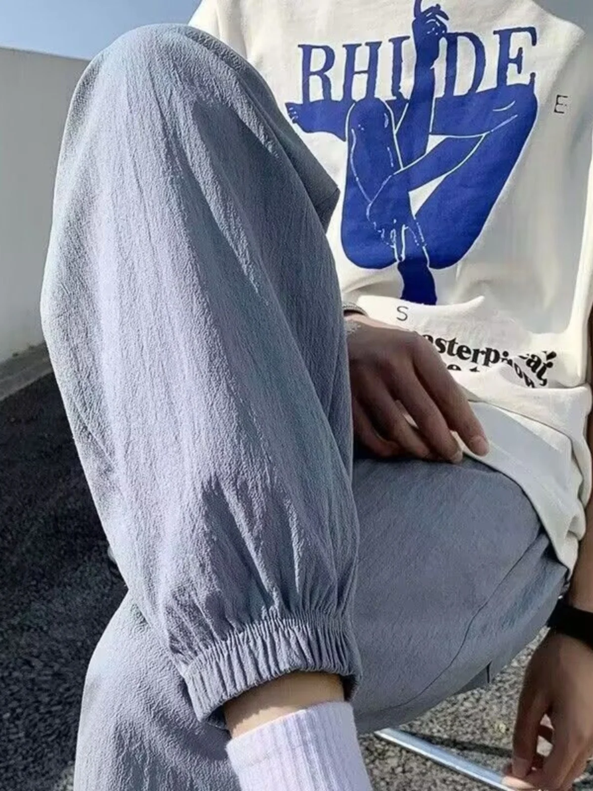 

Summer Thin Cotton Linen Casual Loose Sports Pants for Men Breathable Comfortable Youth Active Sle Nine Points Cuffed Trousers