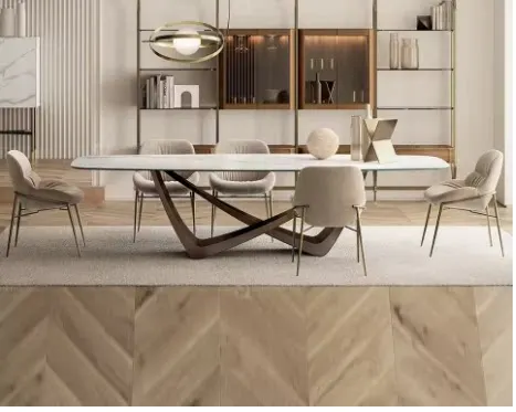 Hot Sale Dining Table with12mm   Tabletop Modern Home Furniture Expandable Dining Table Set