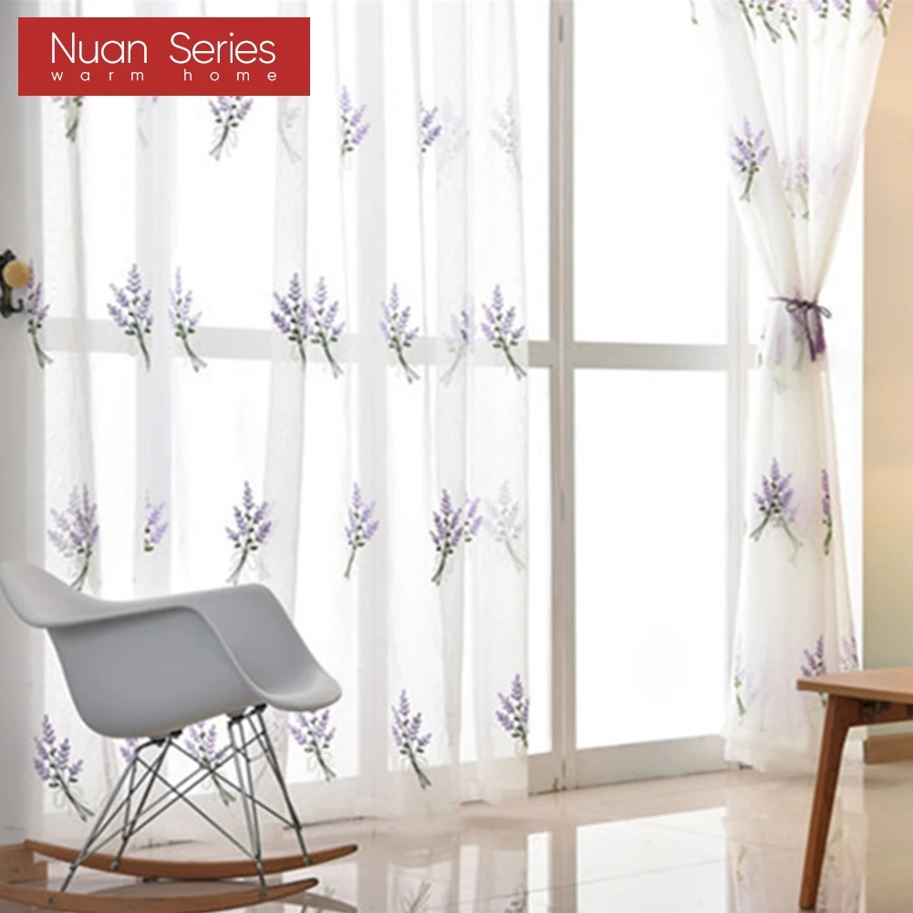 1PC Nuan Series White Embroidered Flower Tulle Sheer Window Transparent Curtain for Living Room Bedroom Decor
