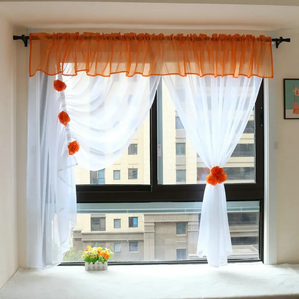 Stereoscopic Flowers Style Voile Window Drapes, Sheer, Kitchen, Bedroom, Living Room