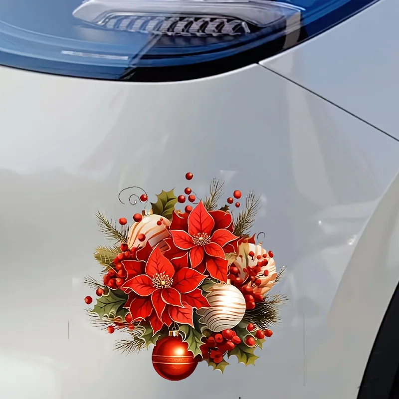 

2D flat, 6-inch red magenta and gold decorative Christmas vinyl stickers - shiny irregular shaped decals.