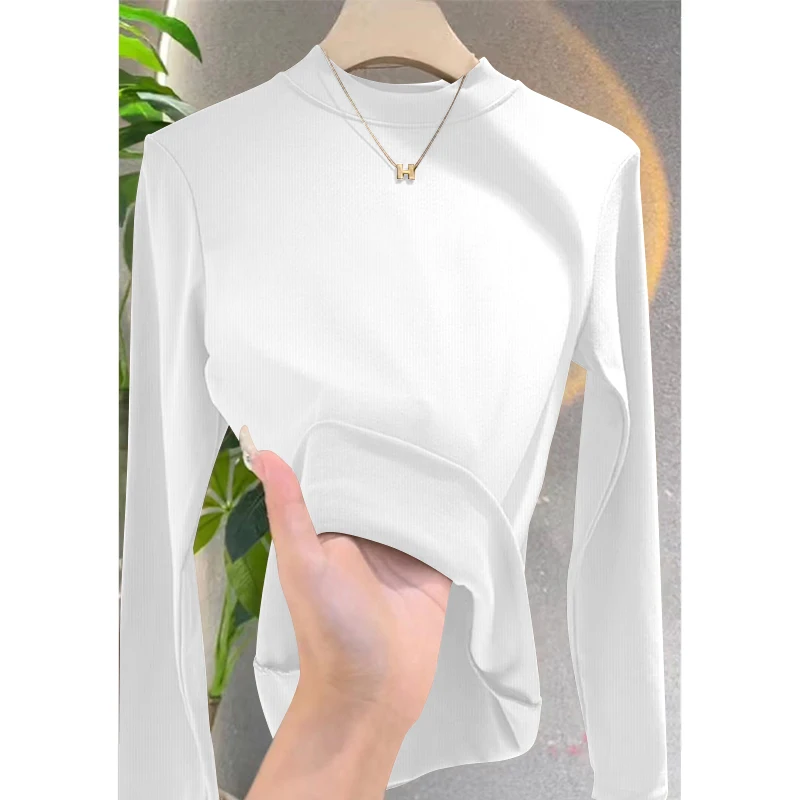 Lente Herfst Dames Mid-Ne Long Sve T-shirt Basis irt Innerlijke Slijtage 2024 Nieuwe Sle Casual Design Sensation Basislaag Top