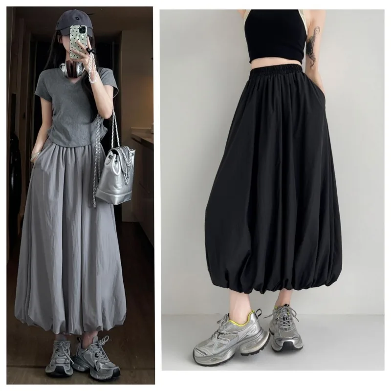 

2025 Spring Summer Women's Fashion Solid Joker Bud Skirts Lady Casual Joker High Waist Black Long Skirt New Clothing Female